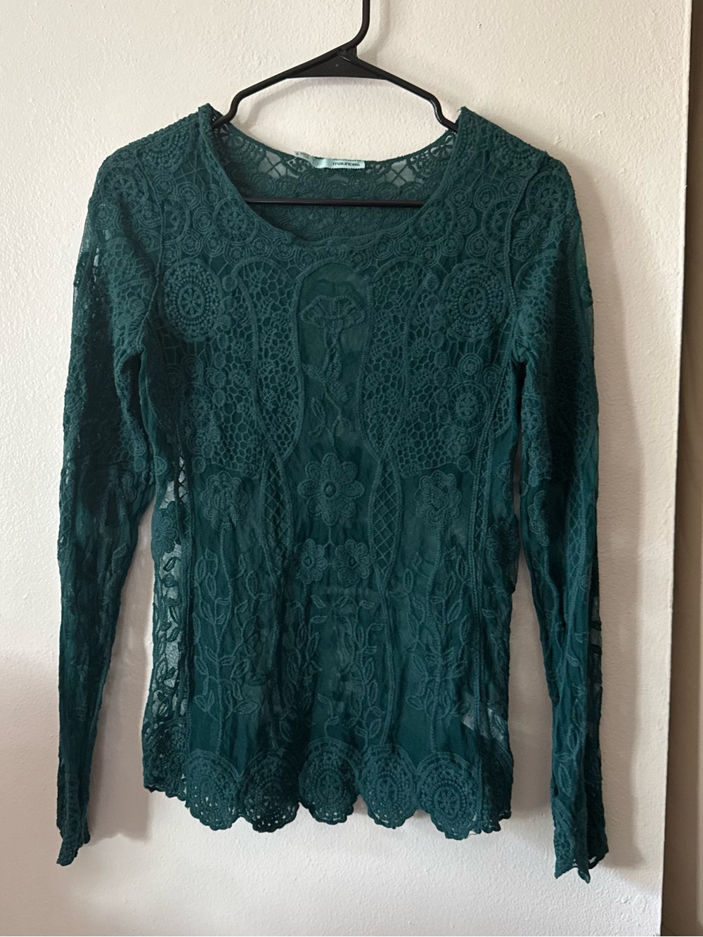 Maurices Teal Lace Long-Sleeve Scoop Neck Top